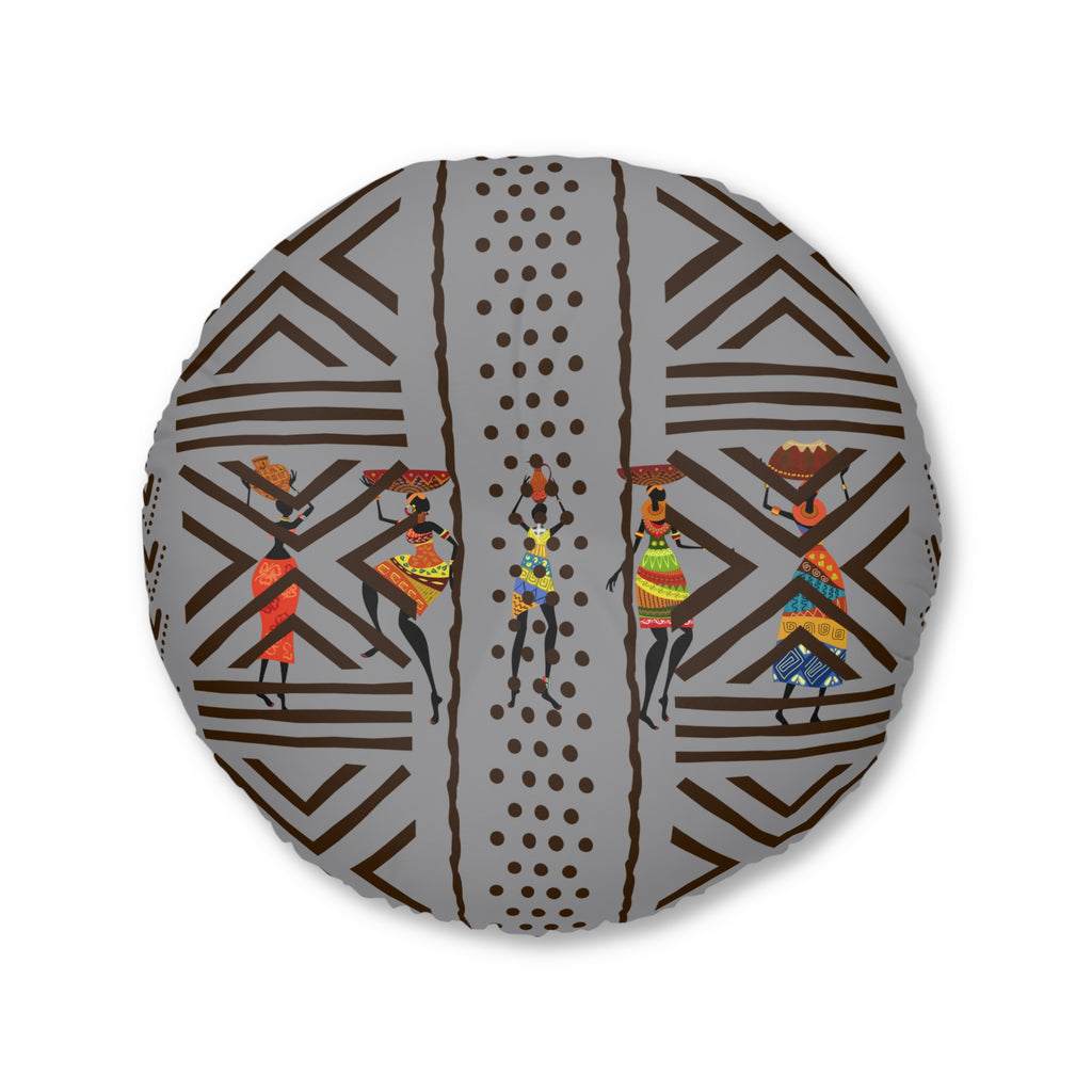 Tufted Floor Pillow, Round Floor Pillow, Reading Pillow, Bogolan African Print Pillow