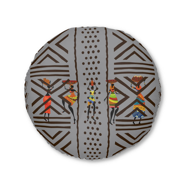 Tufted Floor Pillow, Round Floor Pillow, Reading Pillow, Bogolan African Print Pillow