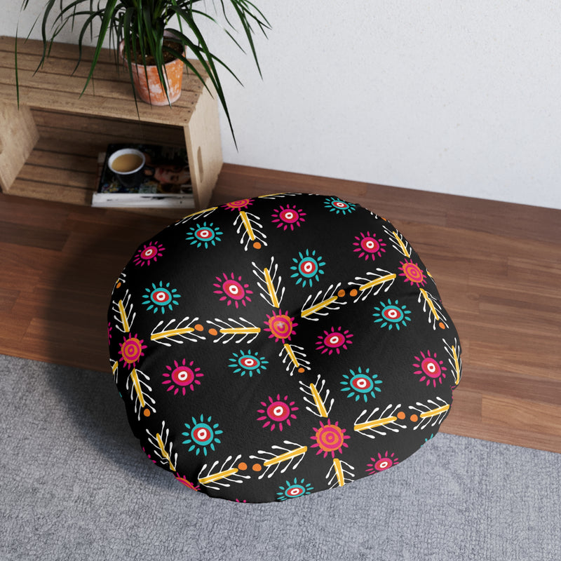 Floor Pillow, Tufted Round Floor Pillow, Reading Pillow, African Print Pillow, Aztec Design Pillow