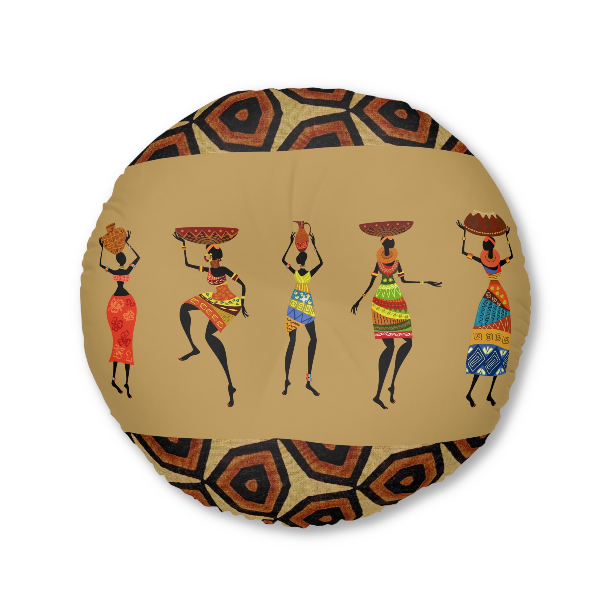 Tufted Floor Pillow, Round Floor Pillow, Reading Pillow, Bogolan African Print Pillow