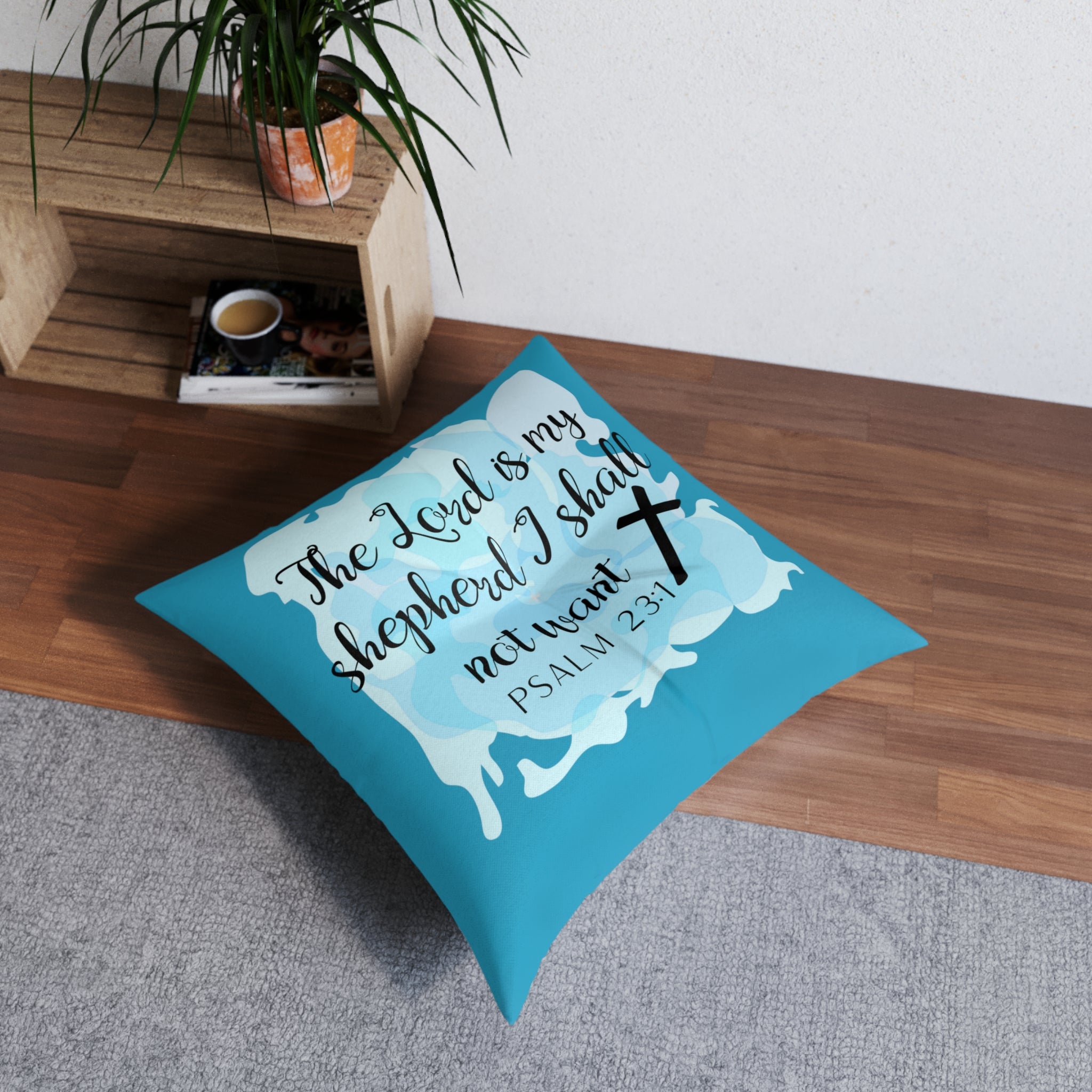 Prayer Pillow, Meditation Pillow, Floor Pillow, Square Pillow, The Lord is my Shepherd