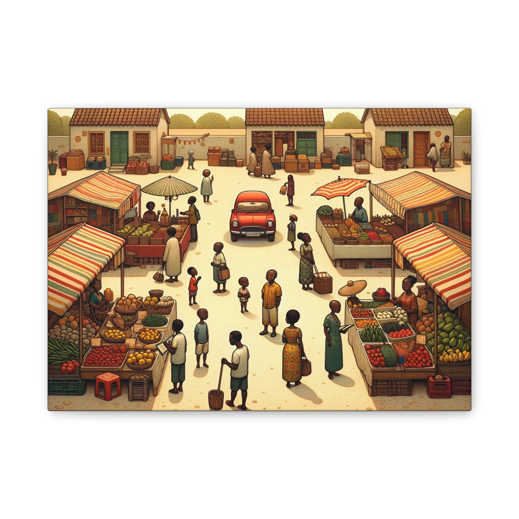 Market Scene Canvas Art Print, Colorful Home Decor, Cultural Wall Art, Gift for Art Lovers, Unique Living Room Decoration