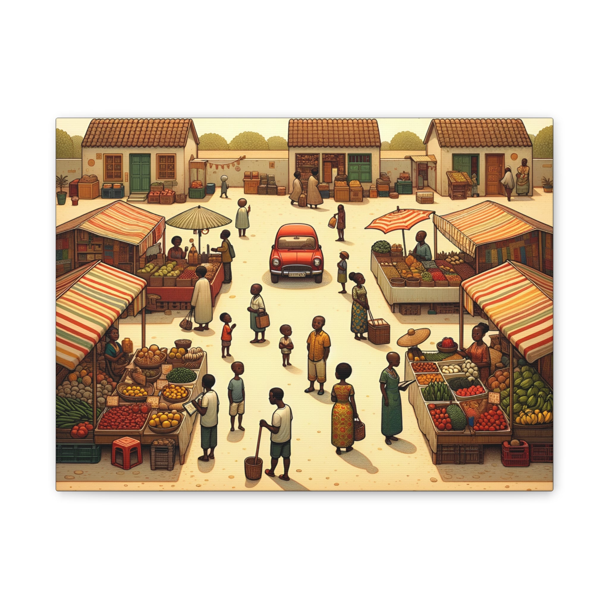 Market Scene Canvas Art Print, Colorful Home Decor, Cultural Wall Art, Gift for Art Lovers, Unique Living Room Decoration