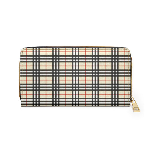 Zipper Wallet, Beige Wallet, Plaid Wallet