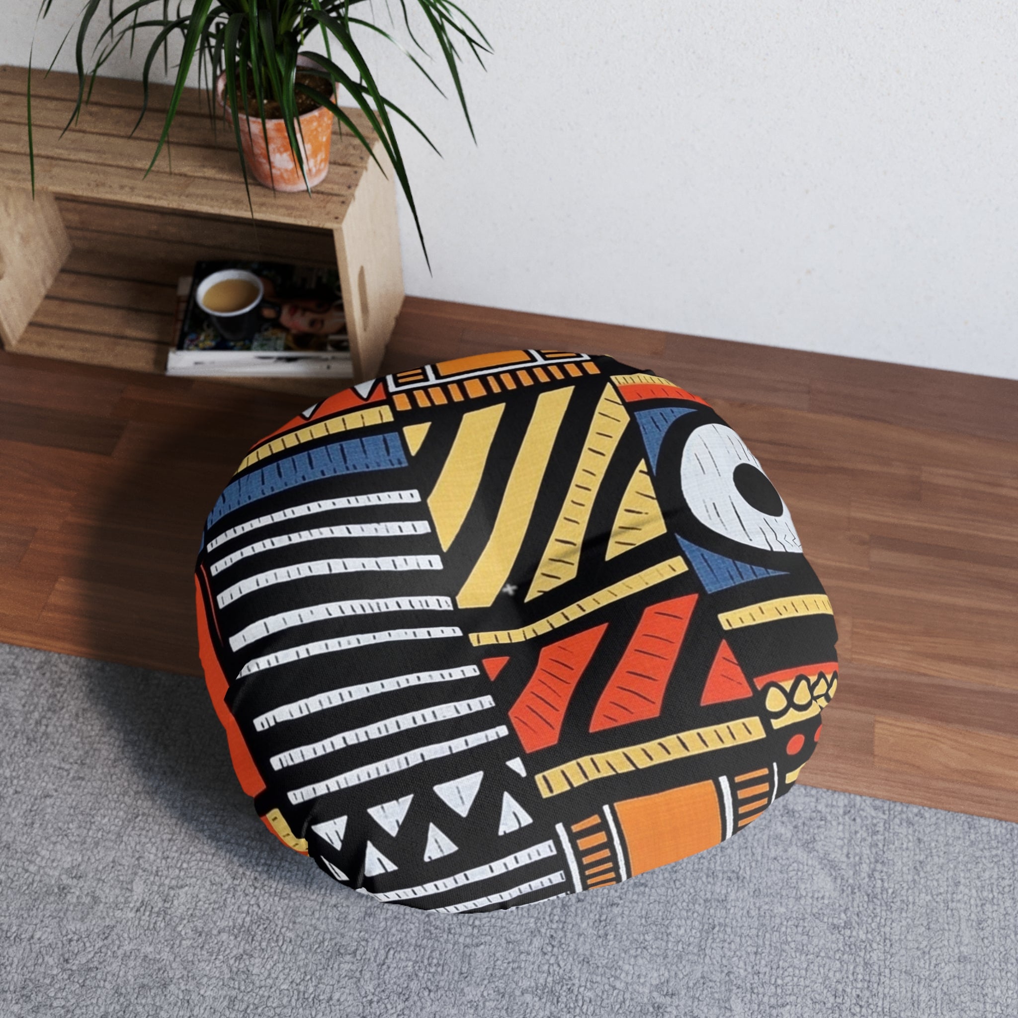 Floor Pillow, Tufted Round Floor Pillow, Reading Pillow, African Print Pillow