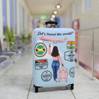 Travel Luggage Cover — "Let's Travel the World" Inspirational Passport Stamp Design