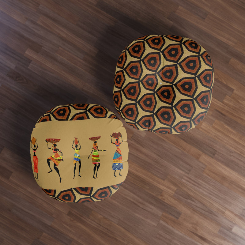 Tufted Floor Pillow, Round Floor Pillow, Reading Pillow, Bogolan African Print Pillow