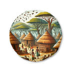 Floor Pillow, Tufted Round Floor Pillow, Reading Pillow, African Print Pillow, African Village