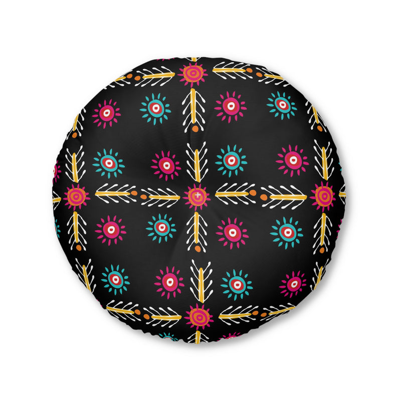 Floor Pillow, Tufted Round Floor Pillow, Reading Pillow, African Print Pillow, Aztec Design Pillow