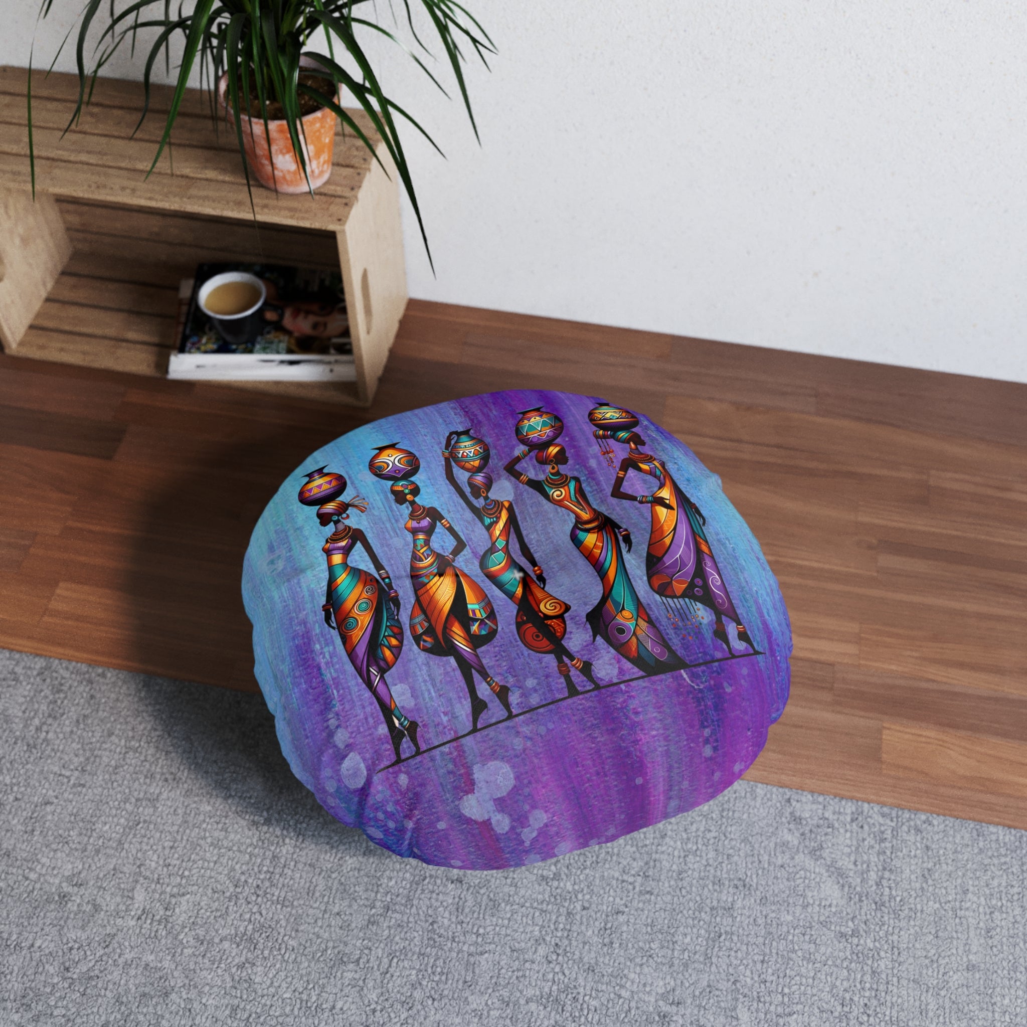 Tufted Floor Pillow, Round Floor Pillow, Reading Pillow, African Print Pillow