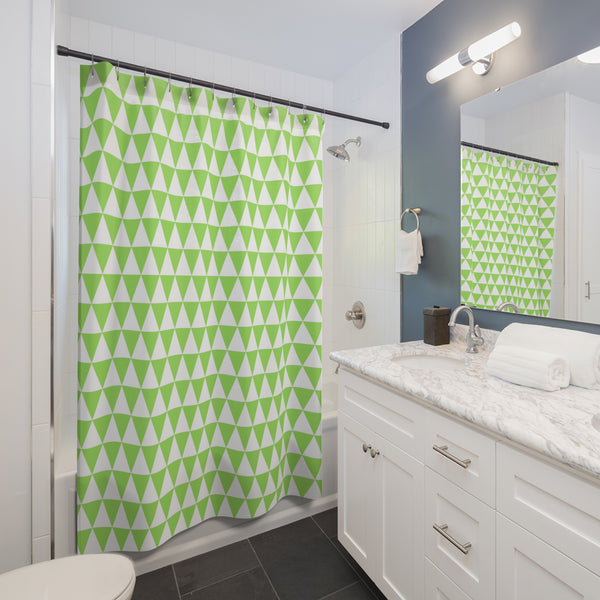 Shower Curtain, Green and White Shower Curtain, Bathroom Decor