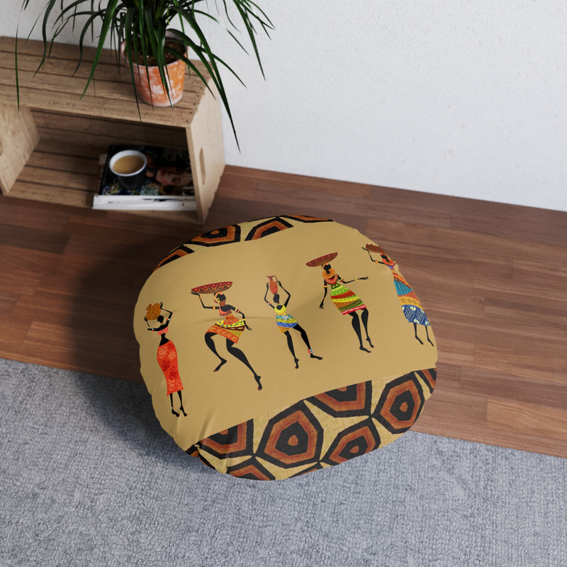 Tufted Floor Pillow, Round Floor Pillow, Reading Pillow, Bogolan African Print Pillow