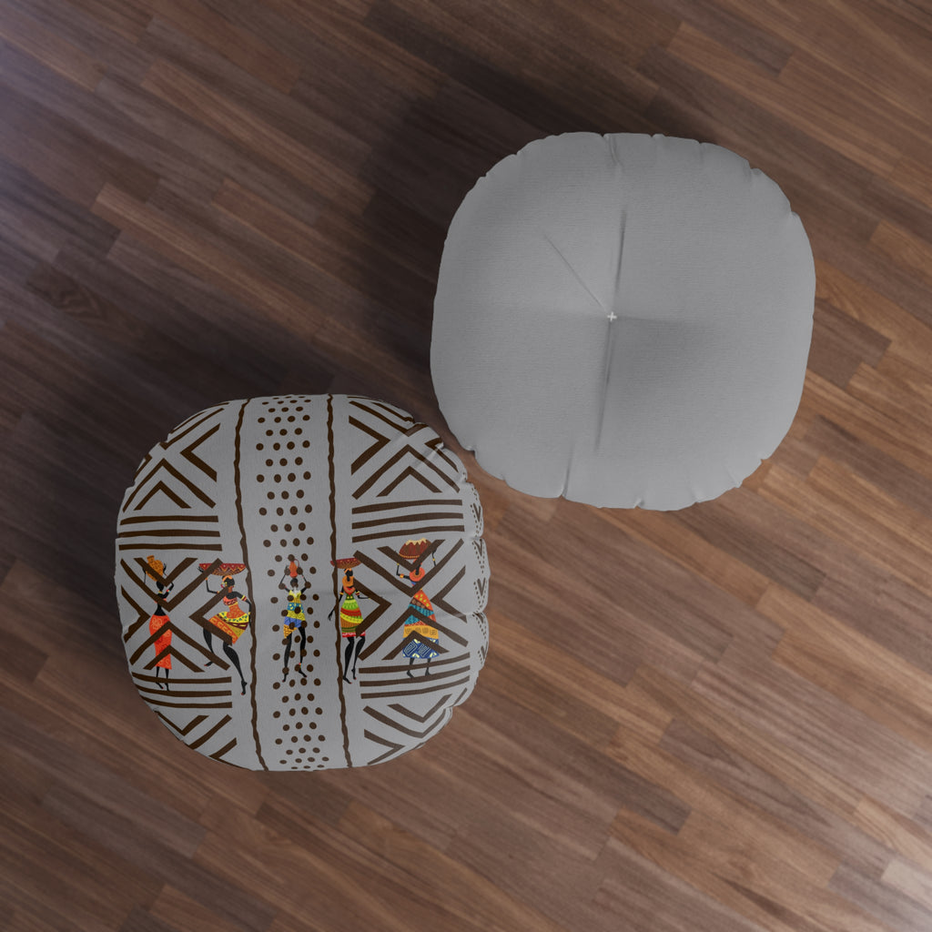 Tufted Floor Pillow, Round Floor Pillow, Reading Pillow, Bogolan African Print Pillow