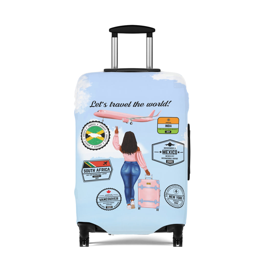 Travel Luggage Cover — "Let's Travel the World" Inspirational Passport Stamp Design