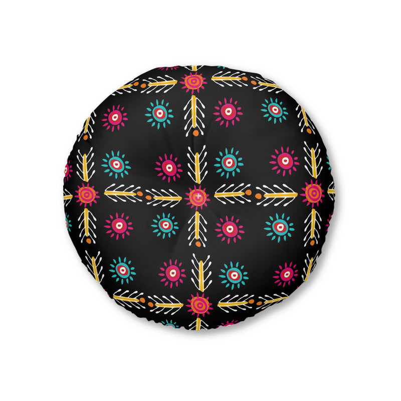 Floor Pillow, Tufted Round Floor Pillow, Reading Pillow, African Print Pillow, Aztec Design Pillow