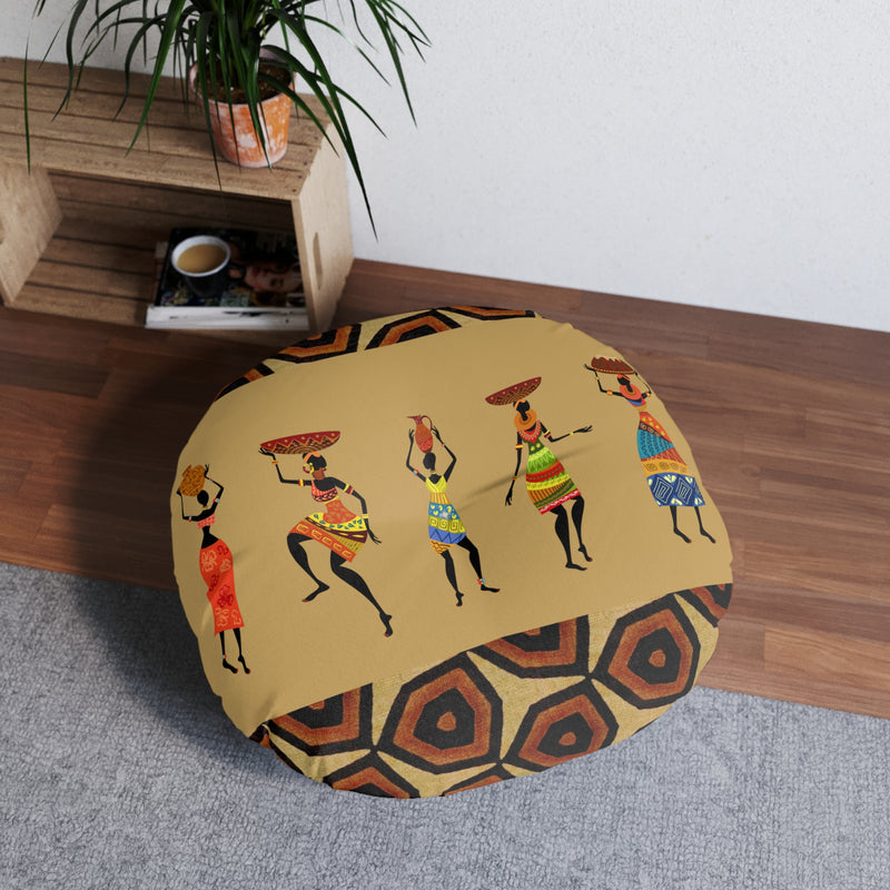 Tufted Floor Pillow, Round Floor Pillow, Reading Pillow, Bogolan African Print Pillow