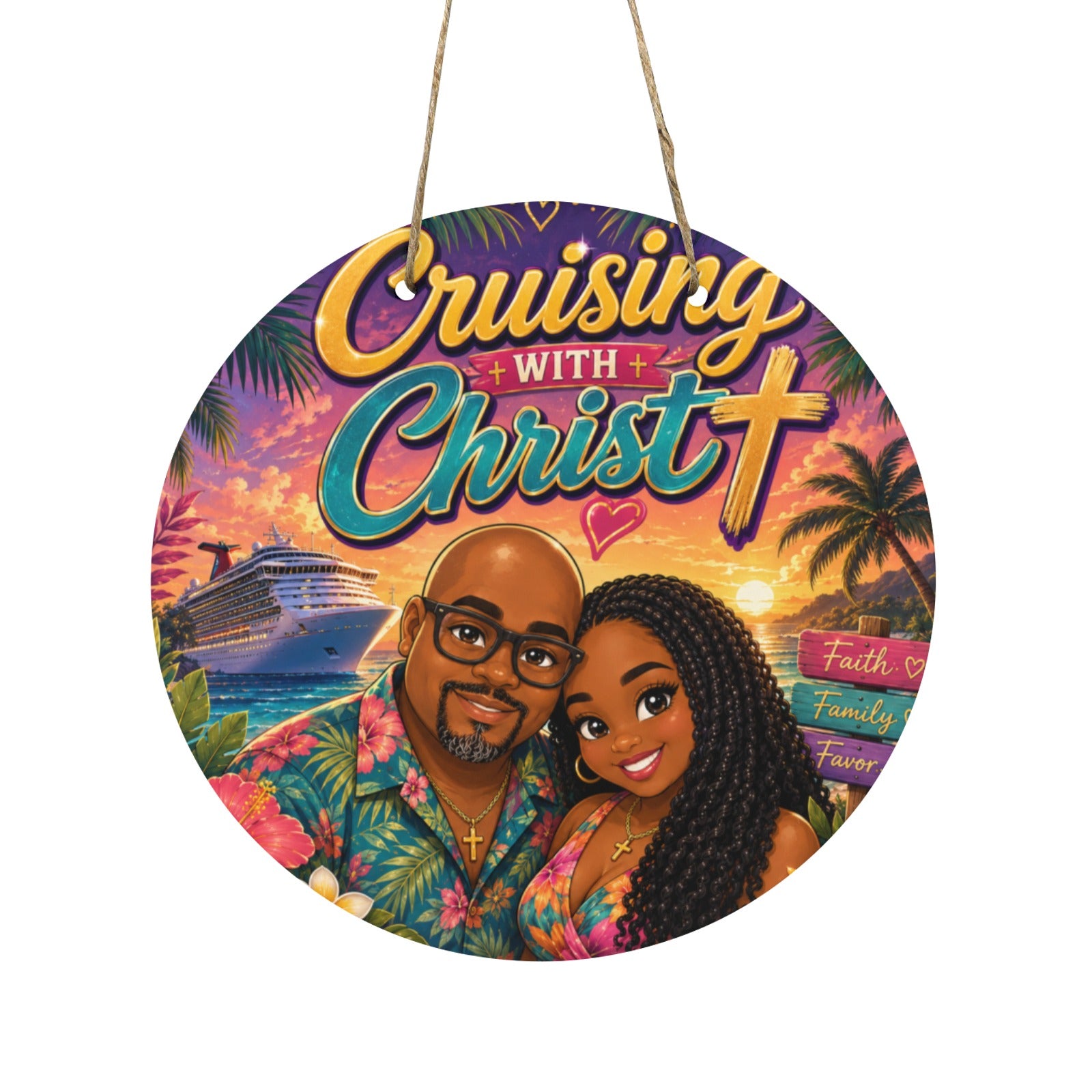 Sign for cruise Round Wooden Door Sign 11.8''