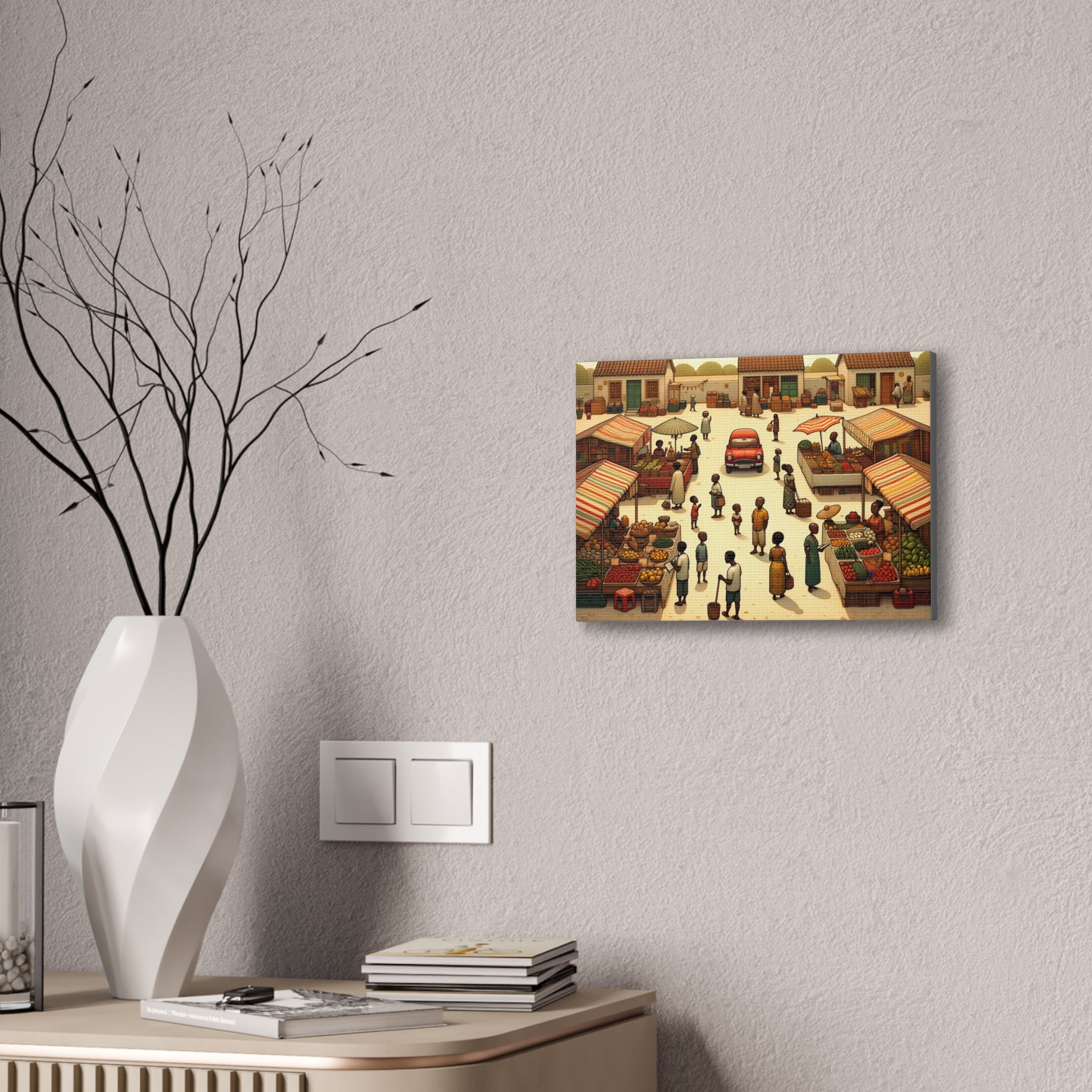 Market Scene Canvas Art Print, Colorful Home Decor, Cultural Wall Art, Gift for Art Lovers, Unique Living Room Decoration