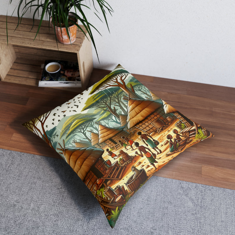 Tufted Floor Pillow, Square, African Print Pillow, African Pillow