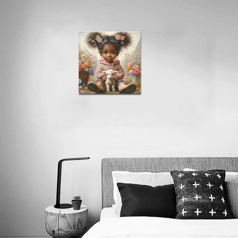 Girl with Lamb Upgraded Canvas Print 16"x16"