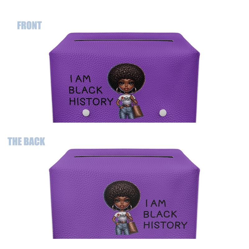 PU leather rectangular tissue box, Black History
