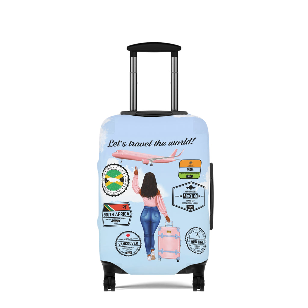 Travel Luggage Cover — "Let's Travel the World" Inspirational Passport Stamp Design
