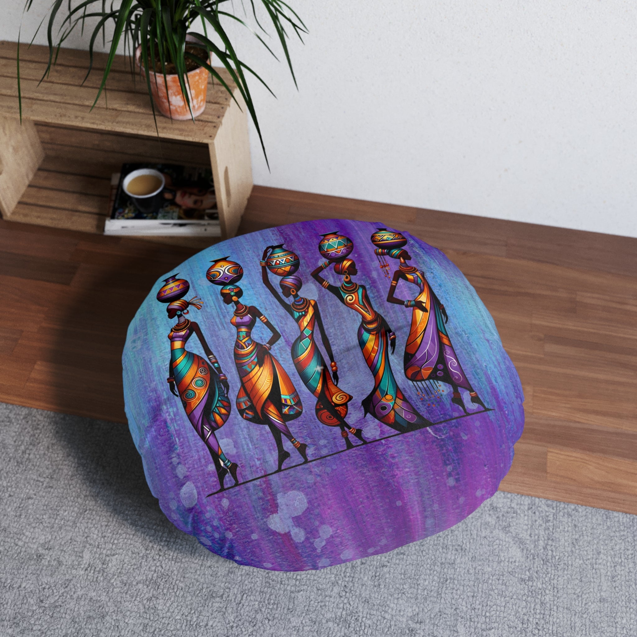 Tufted Floor Pillow, Round Floor Pillow, Reading Pillow, African Print Pillow