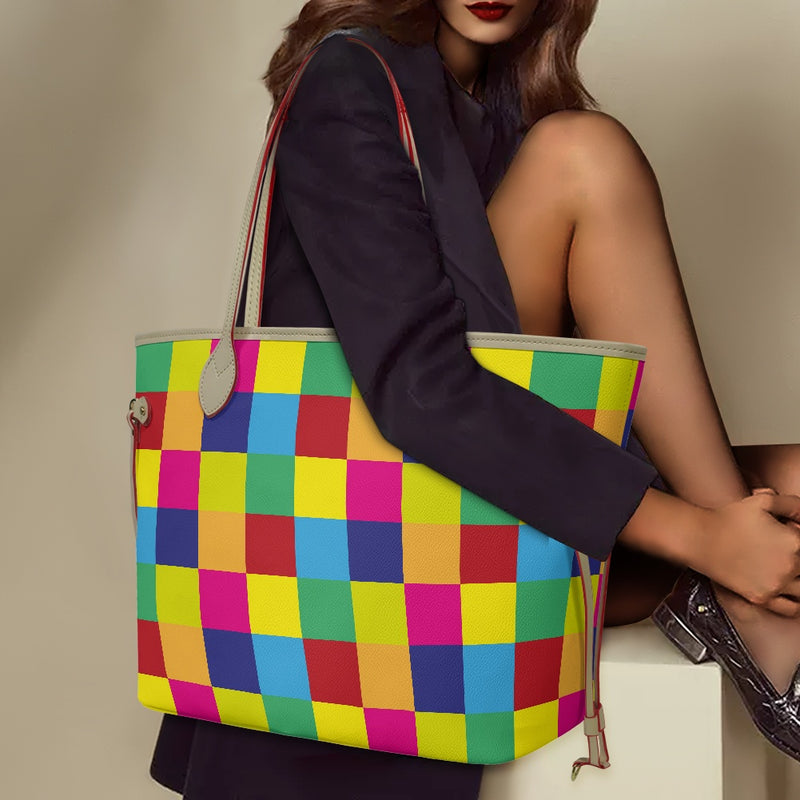 Women PU Leather Handbags, Color Block