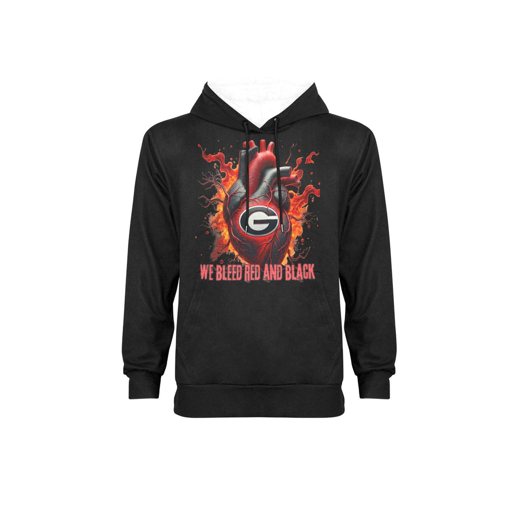 red and black Men's Fleece Hoodie w/ White Lining Hood (Model H55)