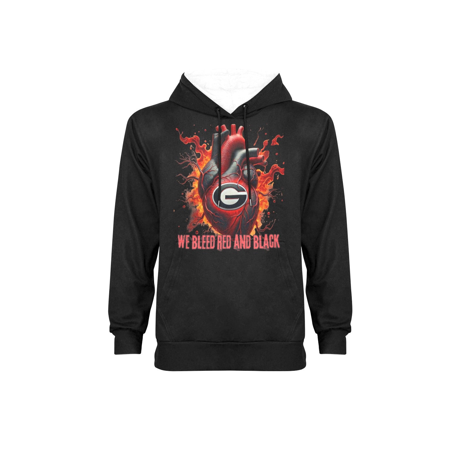 red and black Men's Fleece Hoodie w/ White Lining Hood (Model H55)