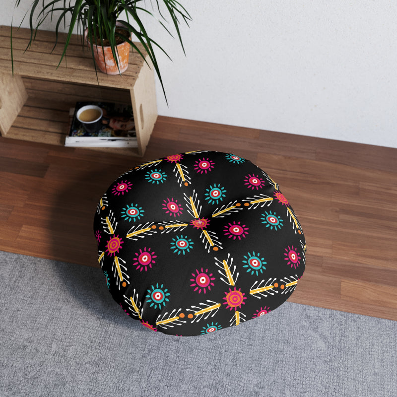 Floor Pillow, Tufted Round Floor Pillow, Reading Pillow, African Print Pillow, Aztec Design Pillow