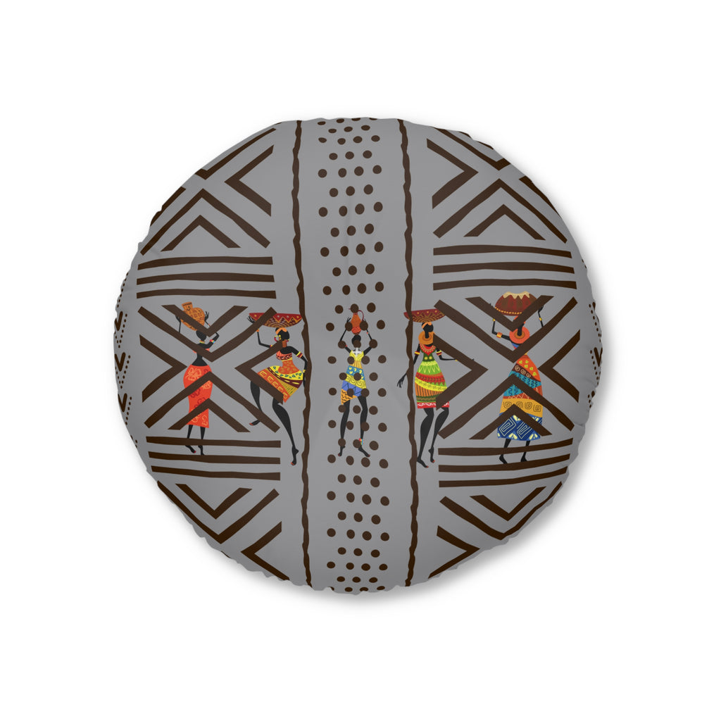 Tufted Floor Pillow, Round Floor Pillow, Reading Pillow, Bogolan African Print Pillow