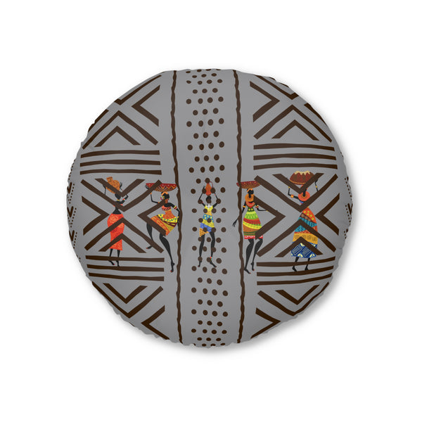 Tufted Floor Pillow, Round Floor Pillow, Reading Pillow, Bogolan African Print Pillow