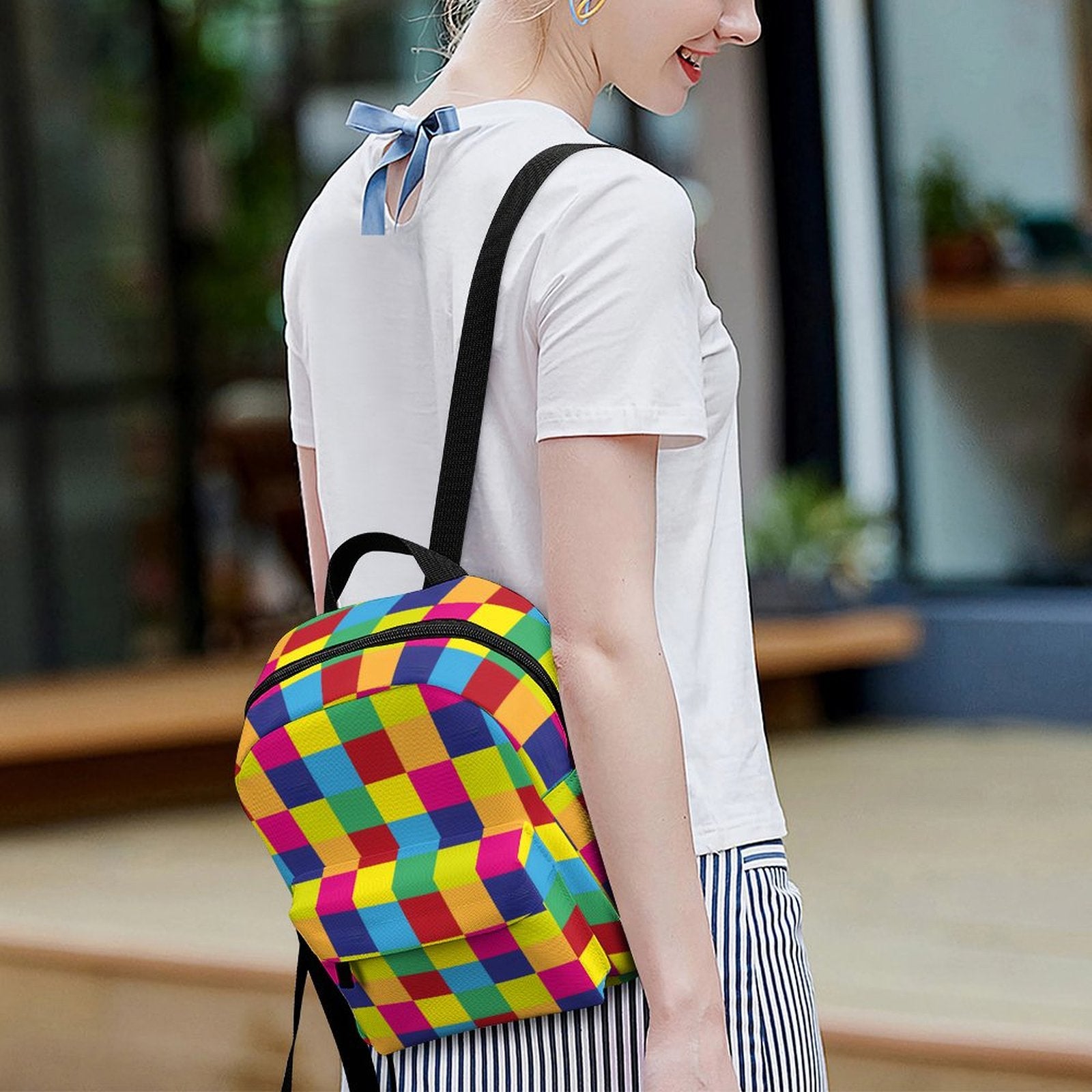 Casual women's backpack Mini Backpack, Color Block
