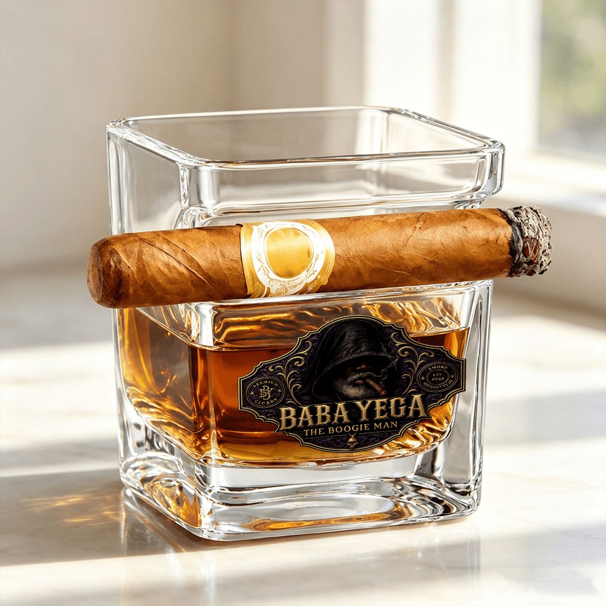Whiskey Glass with Cigar Holder