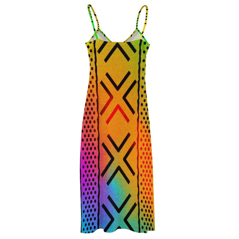 Spaghetti Strap Ankle-Length Dress, Rainbow African Print