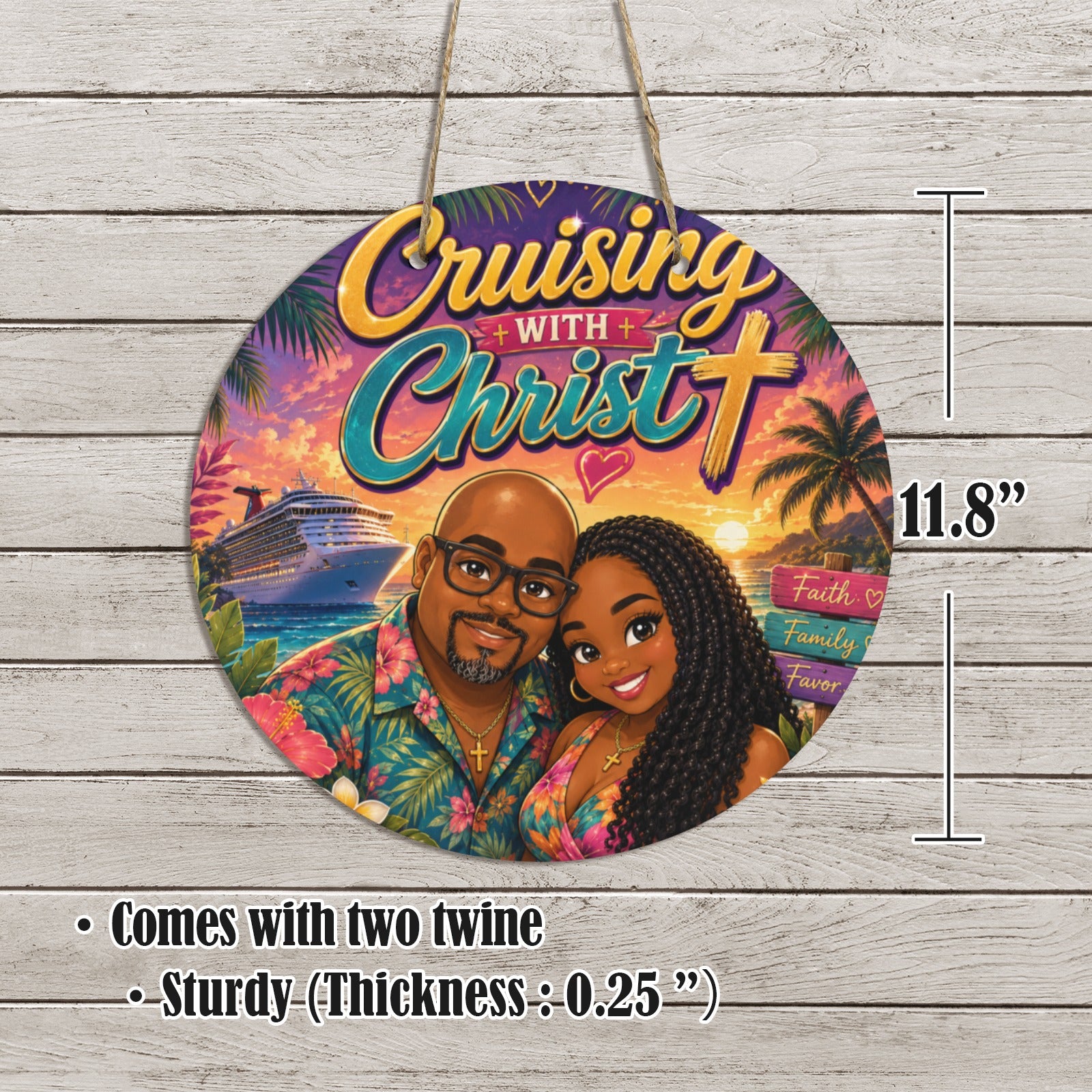 Sign for cruise Round Wooden Door Sign 11.8''
