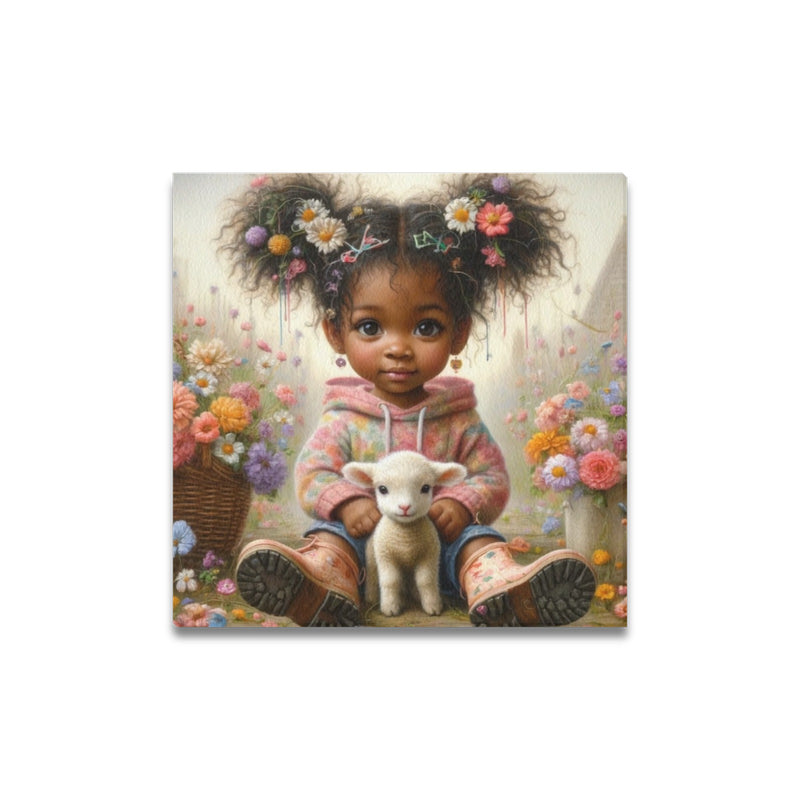 Girl with Lamb Upgraded Canvas Print 16"x16"