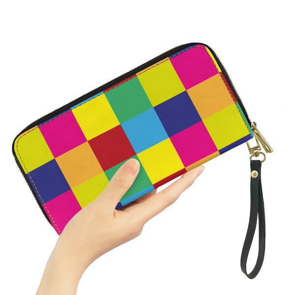 Twill Faux PU Leather clutch bag, Blocks of Color