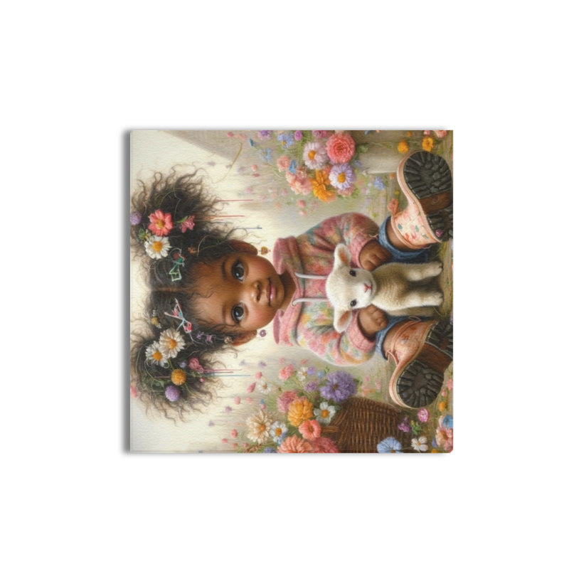 Girl with Lamb Upgraded Canvas Print 16"x16"