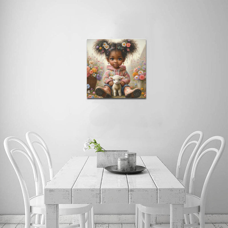 Girl with Lamb Upgraded Canvas Print 16"x16"