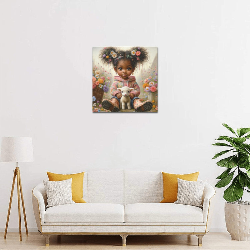 Girl with Lamb Upgraded Canvas Print 16"x16"