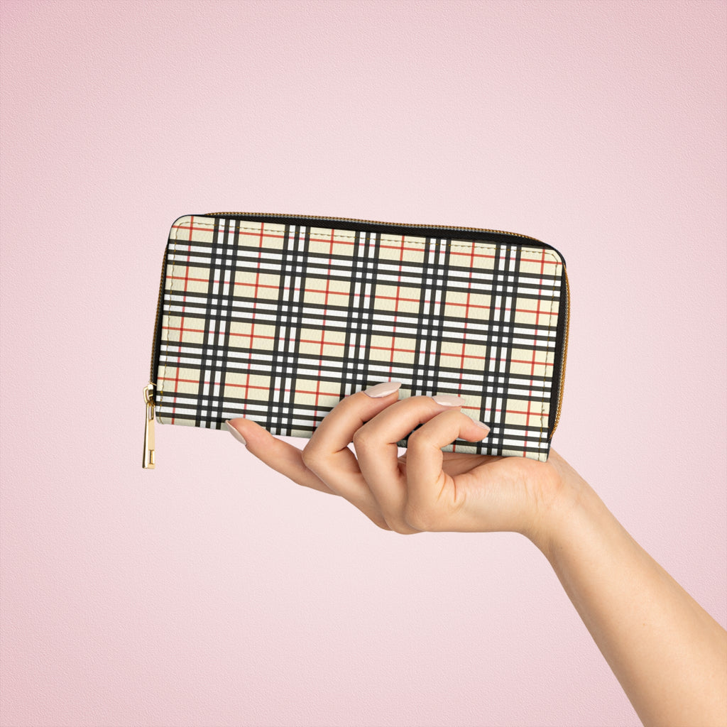 Zipper Wallet, Beige Wallet, Plaid Wallet