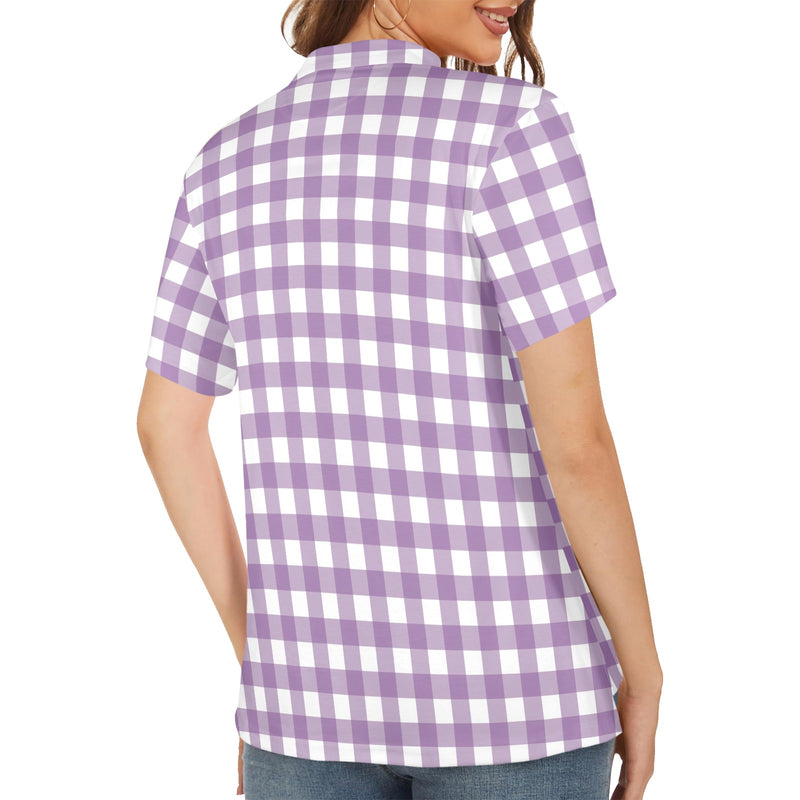 Gingham Women's All Over Print Polo Shirt