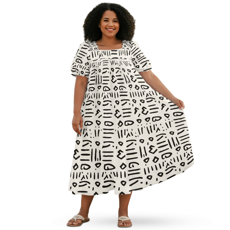 Puff sleeve straight skirt
