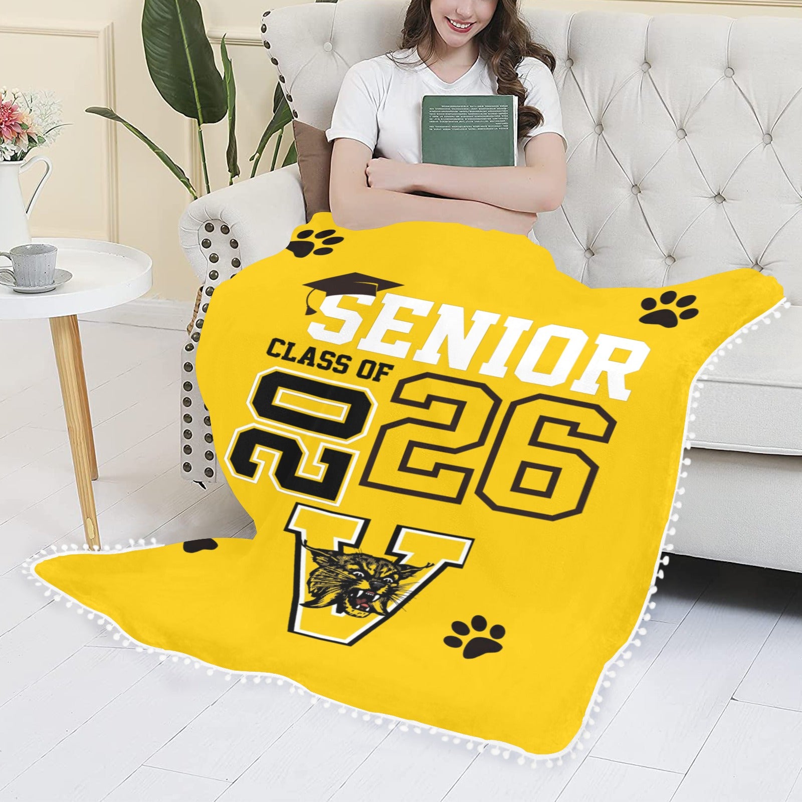 Highschool Blanket Pom Pom Fringe Blanket 60"x80"