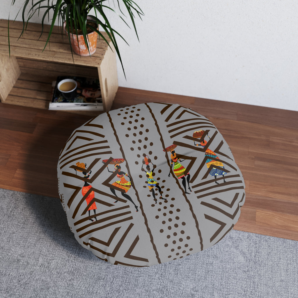 Tufted Floor Pillow, Round Floor Pillow, Reading Pillow, Bogolan African Print Pillow