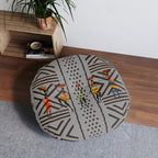 Tufted Floor Pillow, Round Floor Pillow, Reading Pillow, Bogolan African Print Pillow