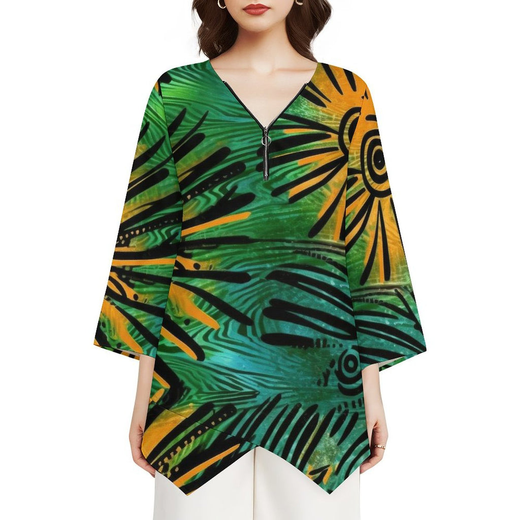 Women's V-Neck Zip Top V-neck top