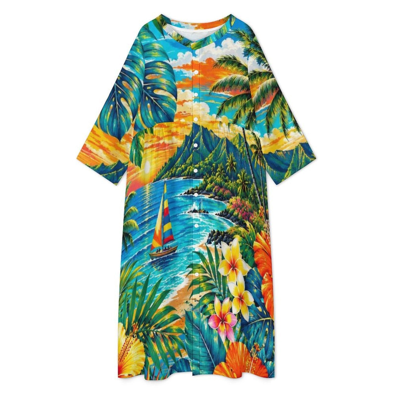 Design Women's Loose Single Breasted Dress, Cruise Attire